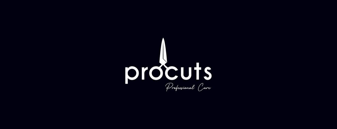 Procuts Hair Art logosu: koyu lacivert zemin üzerinde beyaz "procuts" yazısı ve makas simgesi